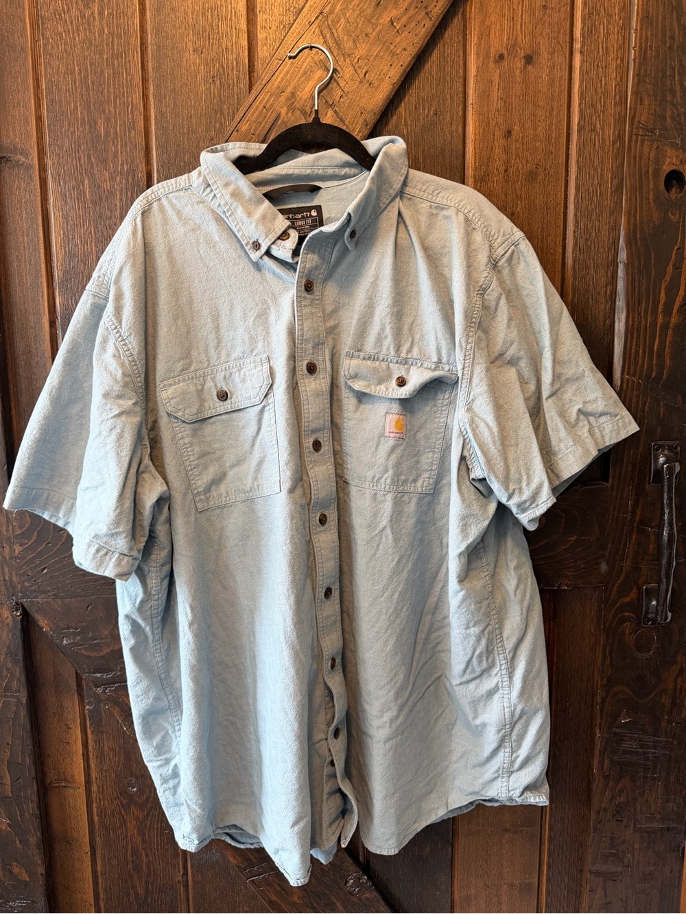 Carhartt 3XL Tall Loose Fit Light Blue Short Sleeve Work Shirt Button Up
